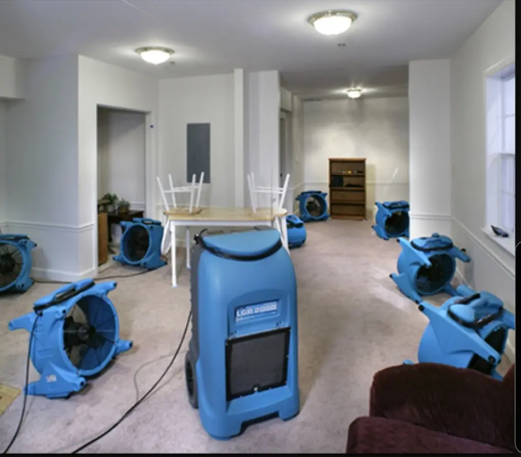 Air movers and dehumidifier setup for Water Extraction & Removal in Newfane